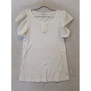 Gap Women's Size S White Flutter Sleeve Henley Top Cotton Modal Ruffle Tee